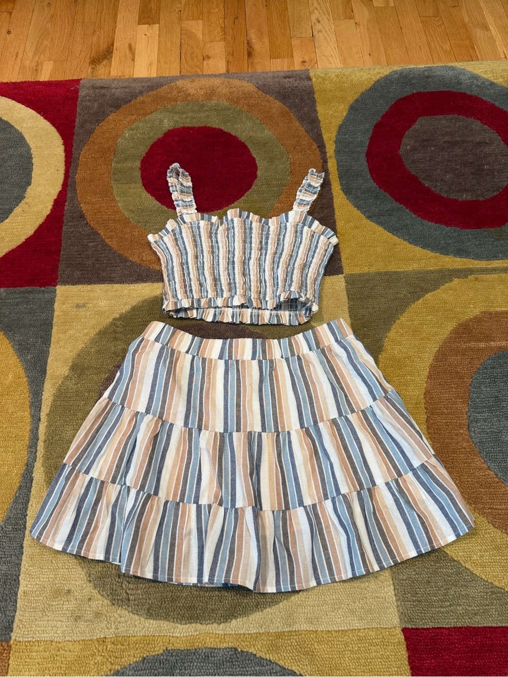 Altar’d State Stripe Two Piece Matching Set Crop Top Skirt Size Small / Medium